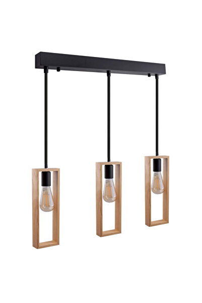 Sueva Lustra suspendata moderna din lemn , structura metalica, negru mat, 3 x...