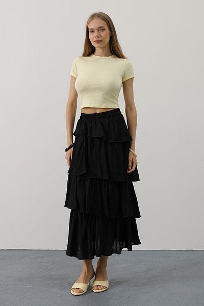 VAGGON Layered Cut Long Skirt with Elastic Waist