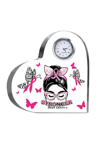 Generic PRINTSHOP4ME PinkCancer Awareness Heart-Shaped Crystal With Clock-Gifts For PinkCancer Awareness Gi