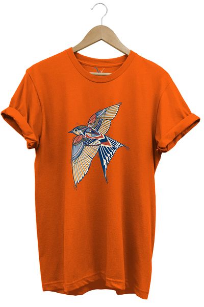 WİDİ Swallow Bird Decorative Printed 100% Cotton Regular Fit Unisex T-Shirt