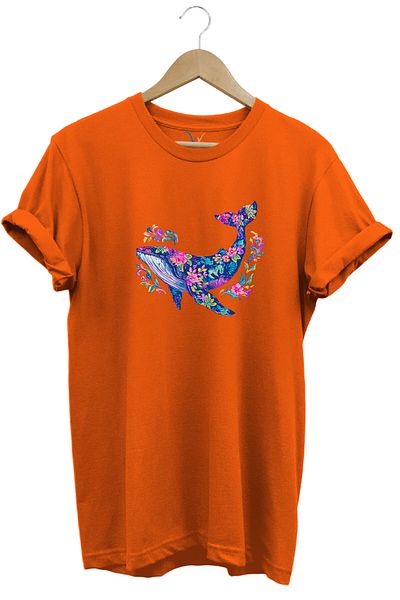 WİDİ Colorful Fish Whale Pattern Printed 100% Cotton Regular Fit Unisex T-Shirt