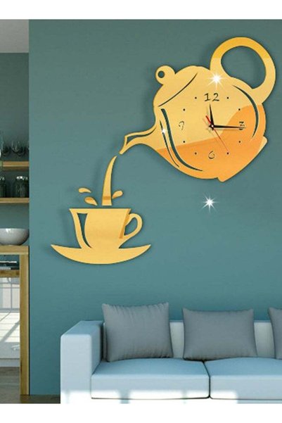 Generic 3D Acrylic Teapot Design DIY Removable Sticker Giant Wall Clock Gold ...