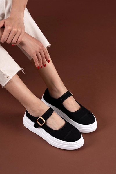 HANA MODA Lunni Black Linen Sports Shoes