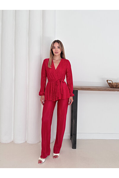 verabelle Pleated Satin Padded Stylish Double Breasted Suit