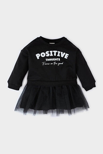 DeFacto Kız Bebek Baskılı Uzun Kollu Tütü Etekli Sweatshirt Elbise D7430A524WN