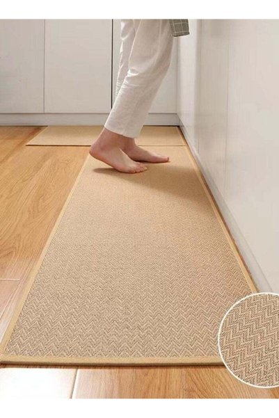 Generic 2-Piece Kitchen Anti-Slip Rug Set Kitchen Mat Jute Khaki 120x40 cm/60...
