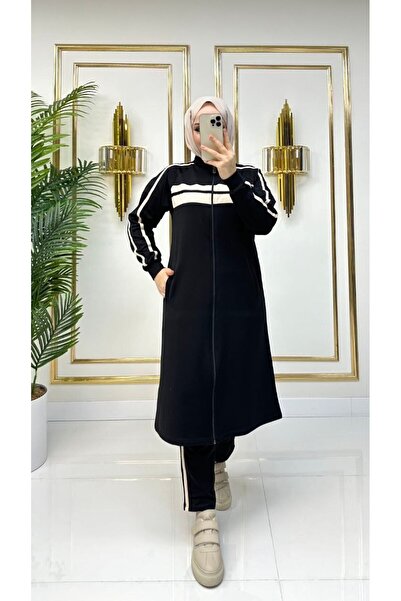 moda4b طقم رياضي حجاب نسائي مكون من قطعتين – قطن ذو خيطين n-05459 _ أسود