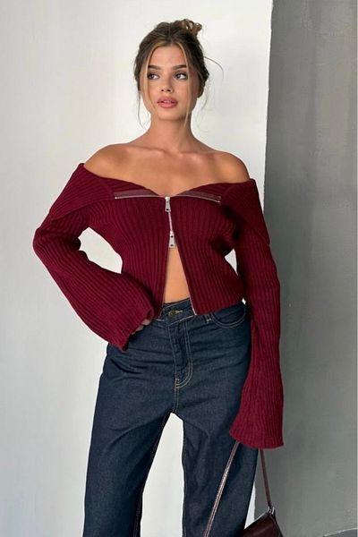 Baby xclub Women's Madonna Collar Zippered Knitwear Sweater