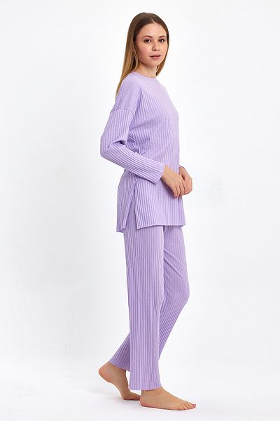 EYYE Cotton Ribbed Women's Blouse Trousers Double Set
