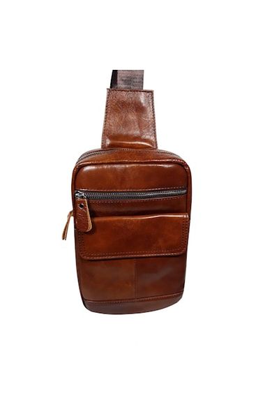 L-line fashion Men's bag, made of genuine leather, cognac brown, size 24x16x7 cm