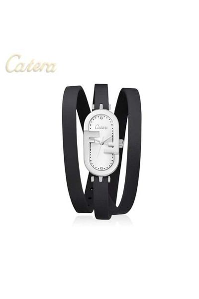 catera Caterra women's watch, black leather, silver frame