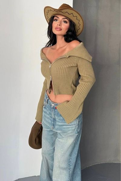 Baby xclub Women's madonna collar zipper knit sweater