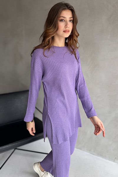 EYYE Cotton Ribbed Women's Blouse Trousers Double Set