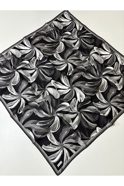 Belli Silk Black Abstract Flower Pattern 100% Tivil Silk Scarf-Kvs0776