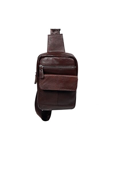 L-line fashion Men's bag, made of genuine leather, chocolate brown, size 24x16x7 cm