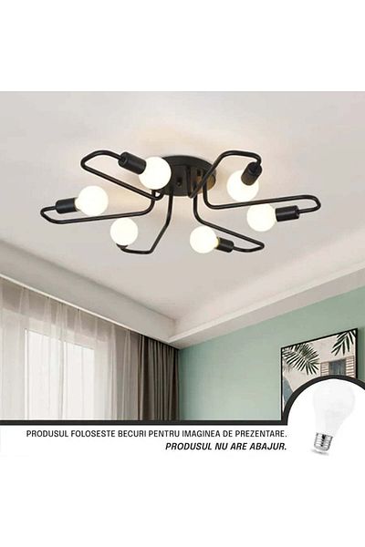 Alista Home Lustra MODERNIST Hexa 6, 6 x E27, Negru, Design Modern