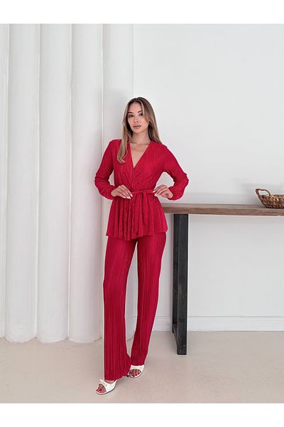 verabelle Pleated Satin Padded Stylish Double Breasted Suit