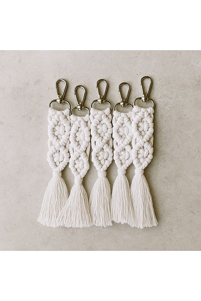 Atolye Doruk 25 Pieces Macrame Promise Engagement Wedding Baby Birthday Gift Keychain - White
