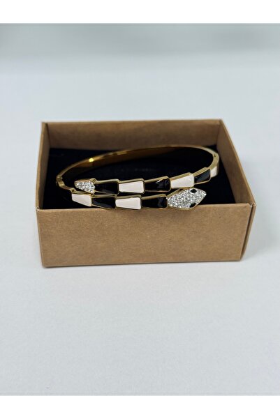 VLDORO D'Oro Gold Black and White Snake Figure Steel Bracelet