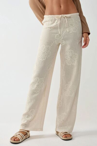 Hiccup Yüksek Bel Çiçek İşlemeli Geniş Paça Pantolon