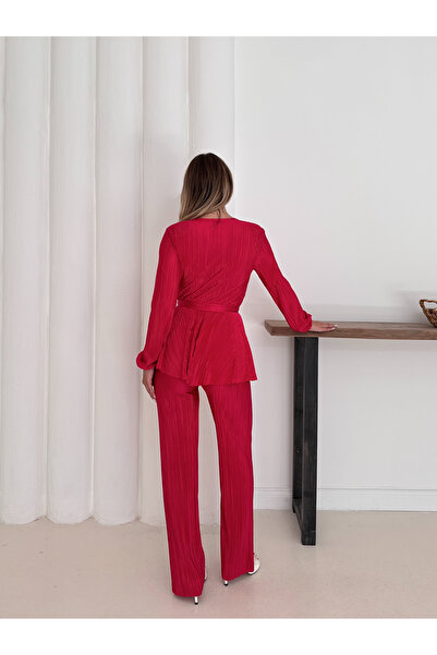 verabelle Pleated Satin Padded Stylish Double Breasted Suit