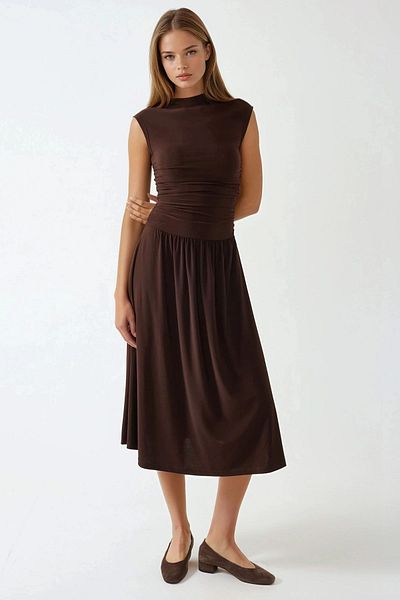 Hiccup Round Neck Relaxed Cut Midi Dress