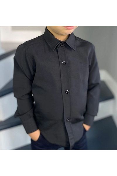 Yonca Çocuk Boy's Solid Color White - Black Long Sleeve Shirt