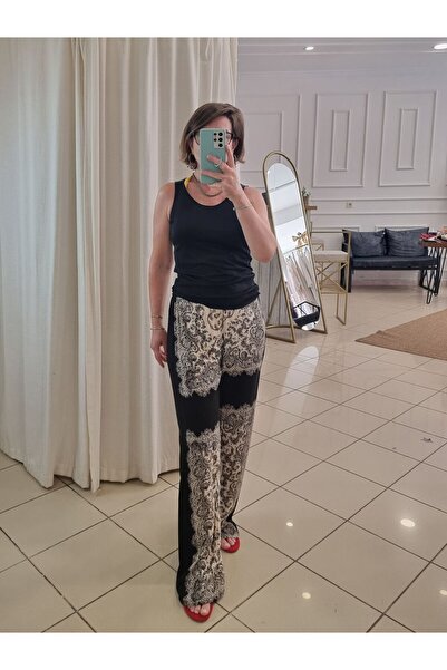 pudubutik بنطلون شال نحيف من الساتان باللون الأسود