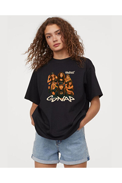 barsdepo تي شيرت مطبوع من Manifest، تي شيرت أسود كبير الحجم للجنسين للأطفال /...