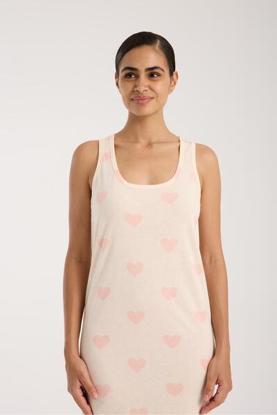 Akbeniz Women's Thick Strap Slit Long Powder Nightdress