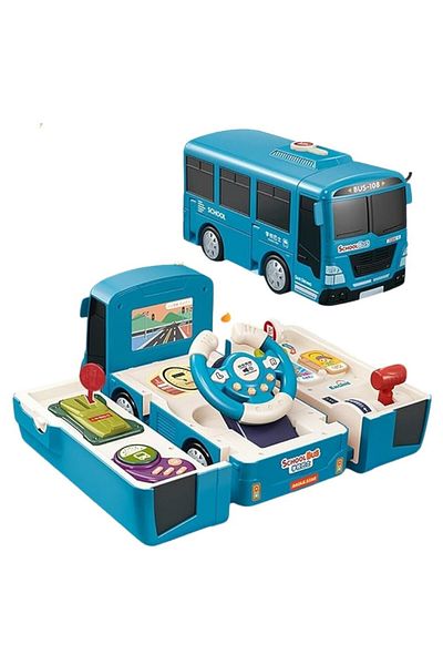MNS Interactive school bus with steering wheel and driving simulator, educational toy with lights, reali