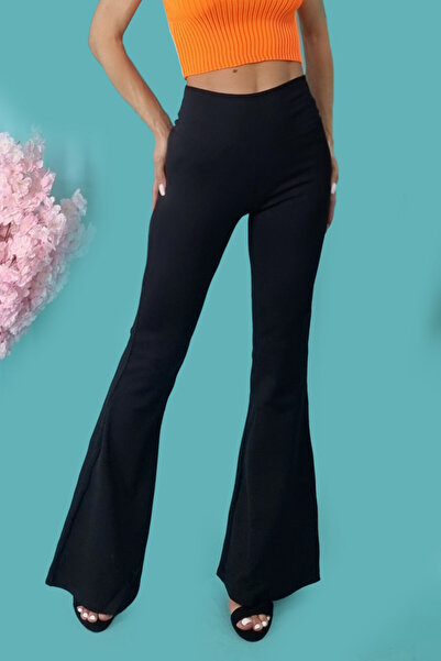 FashionForYou Καμπάνα παντελόνι Linda με φαρδύ τελείωμα και σχέδιο tetra, μαύρο