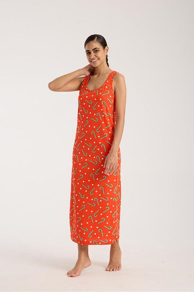 Akbeniz Women's Thick Strap Slit Long Orange Nightdress