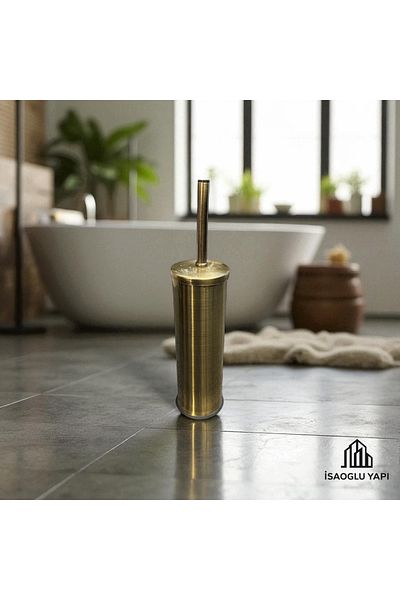İSAOĞLU YAPI Antique Gold Toilet Brush Antique Gold Bathroom Toilet Brush Holder Metal Material