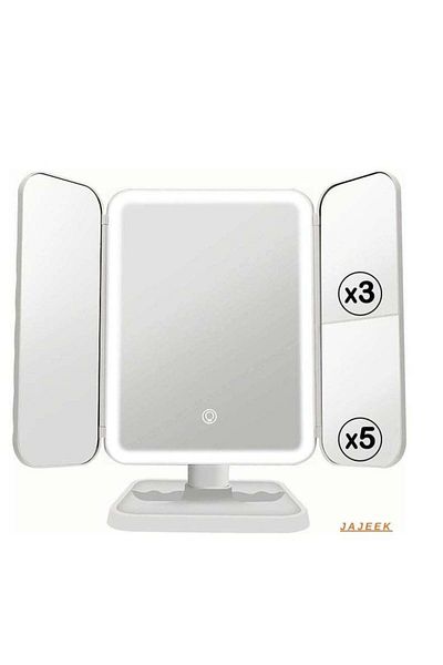 Generic JAJEEK 3-Fold Lighted Makeup Mirror with 5X/3X/1X Magnification | 52 LED Vanity Mirror with Adjusta