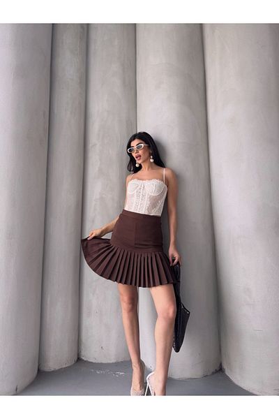 369 etnik butik High Waist Asymmetrical Pleated Mini Skirt – Women (Color Options)