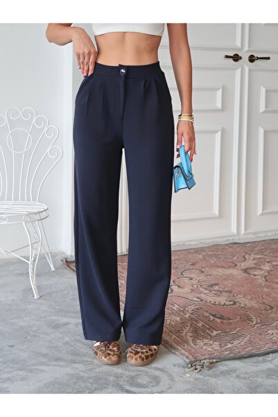 Paw Garage Women's Loretta Pleated Waist Palazzo Pants, Crepe Fabric, 4 Seasons