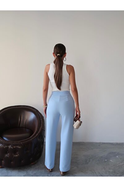 Paw Garage Valeria pentru femei cu velcro în talie pantaloni palazzo , țesătură creponată, 4 anotimpuri