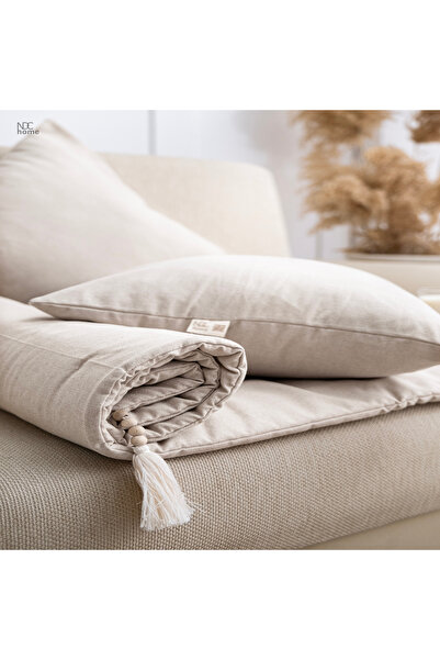 NDC HOME Krem Piremium Keten Evcil Hayvan Dostu Keten Koltuk Pedi / Şilte [Kırlentli]