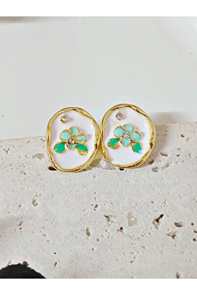 mos&more White Enamel Flower Shapeless Gold Earrings