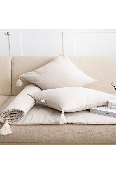 NDC HOME Krem Piremium Keten Evcil Hayvan Dostu Keten Koltuk Pedi / Şilte [Kırlentli]