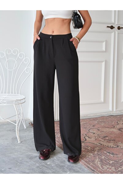 Paw Garage Women's Loretta Pleated Waist Palazzo Pants, Crepe Fabric, 4 Seasons