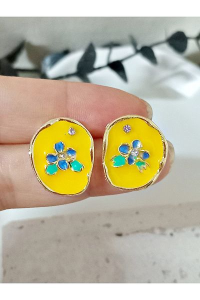 mos&more 5 Pairs / Colors Enamel Flower Shapeless Gold Earring Set