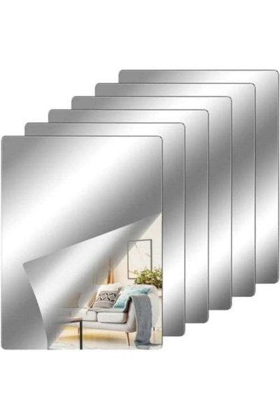 Generic Pack of 6 Acrylic Mirror Tiles, Self-Adhesive, Acrylic Mirror Tile, D...