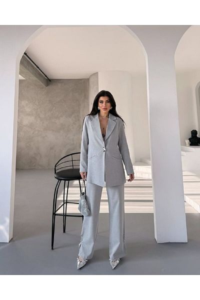 369 etnik butik One Button Detailed Oversize Jacket & Wide Leg Pants Set (3 Colors)