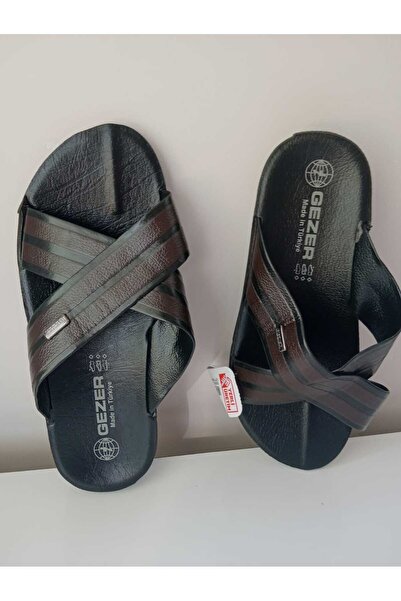 GEZER papuci pentru bărbați din piele artificială cu bandă încrucișată