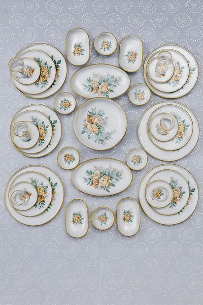 MAMALİZA 37 Piece Floral Patterned Gold Gilded Ceramic Breakfast Set