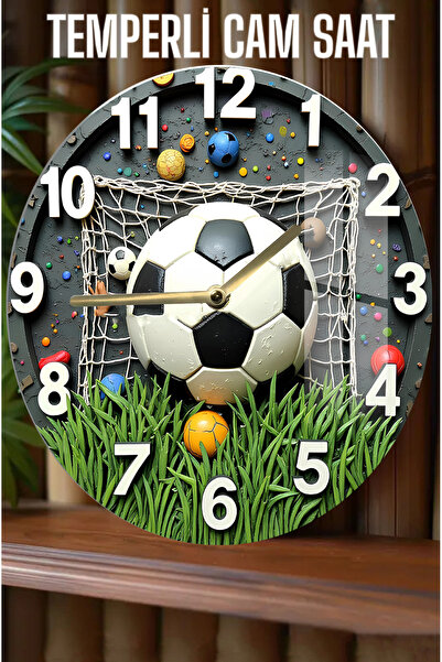 kutuTR Futbol Temalı Tasarım 3D Görünümlü Temperli Cam Saat – 33 cm CSDW127