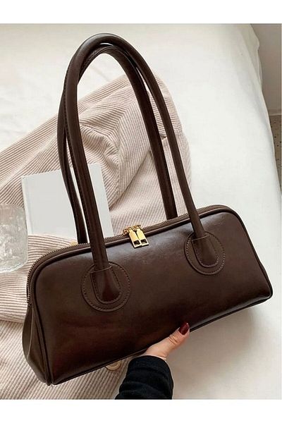 Rivina Women's Double Zipper Long Handle Baguette Model Hand & Arm & Shoulder Bag