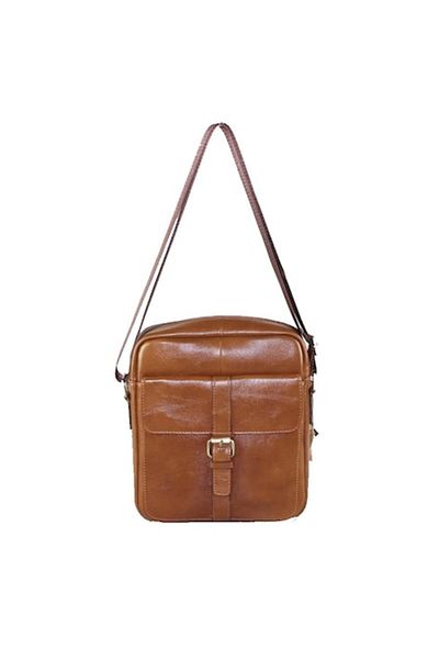 L-line fashion Men's bag, made of genuine leather, camel brown, with two main compartments, size 30/23/7 cm